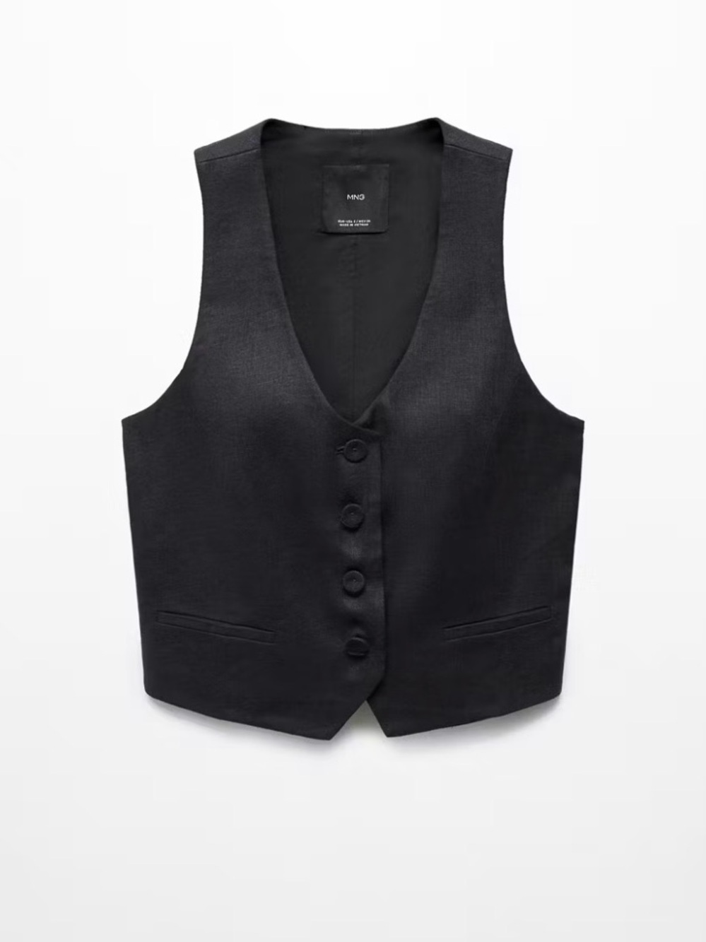 Mango Linen Black Button Vest